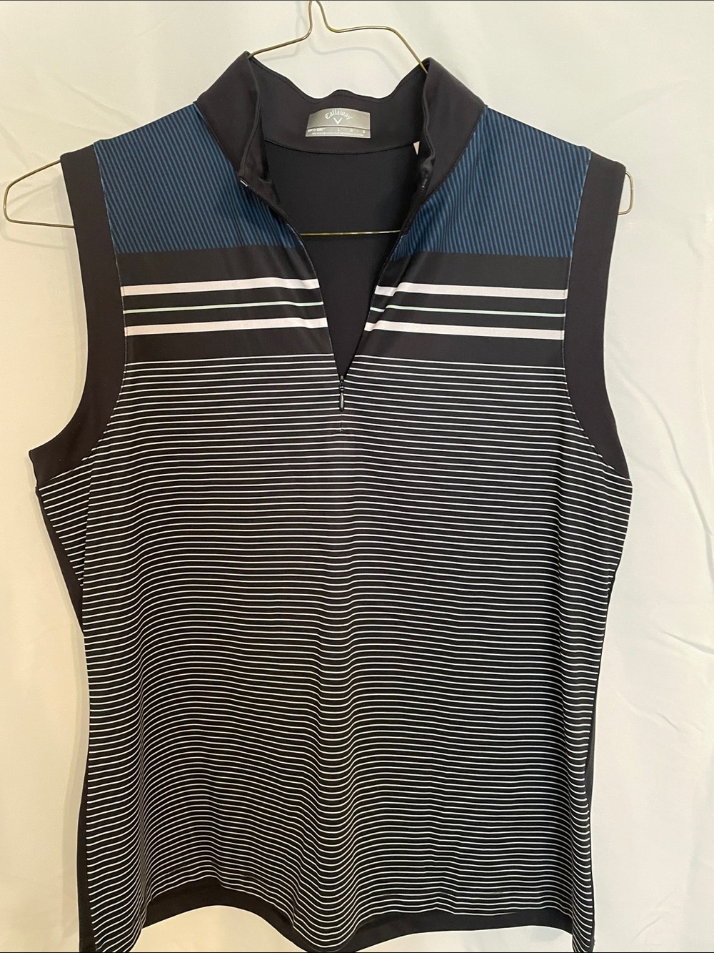 Sleeveless Striped Golf Tank Top - Navy/Black